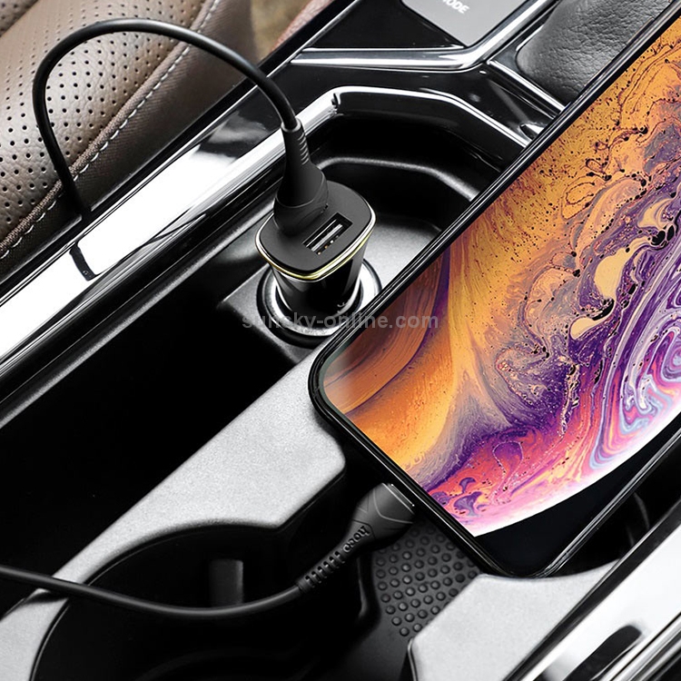 hoco Z31 18W 3.4A Portable QC3.0 Dual USB Car Charger with 8 Pin Charging Cable (Black) hoco Z31 18W 3.4A Portable QC3.0 Dual USB Car Charger with 8 Pin Charging Cable (Black)