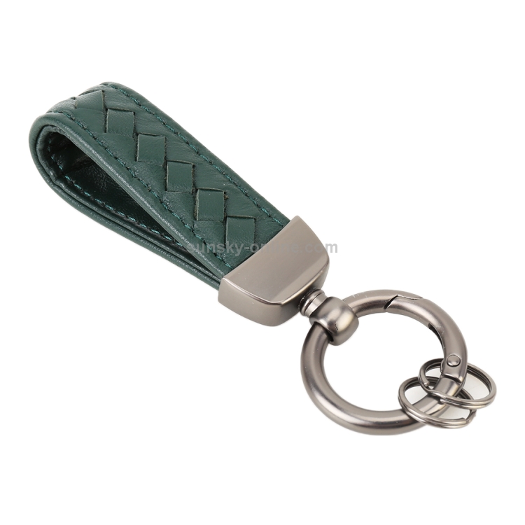 Porte-clés en métal + cuir tressé de voiture (vert foncé)
