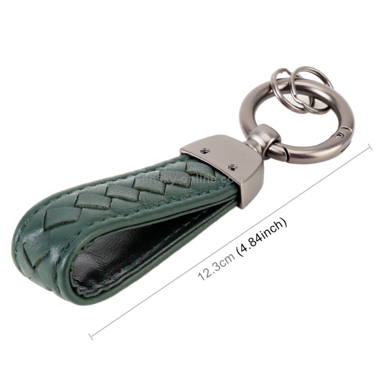 Porte-clés en métal + cuir tressé de voiture (vert foncé)