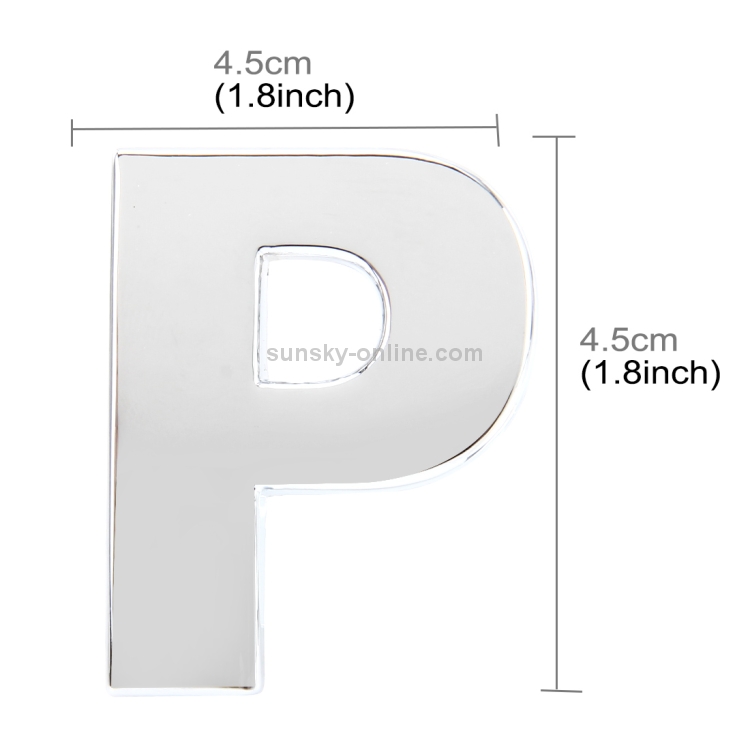 Auto Fahrzeug Abzeichen Emblem 3D Englisch Buchstabe P Selbstklebender Aufkleber  Aufkleber, Größe: 4,5 * 4,5 * 0,5 cm