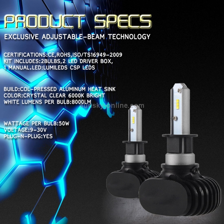 2 PCS H3 IP65 lumière blanche étanche 6 ampoule de phare de voiture CSP  LED, 9-36V / 18W, 6000K / 2000LM