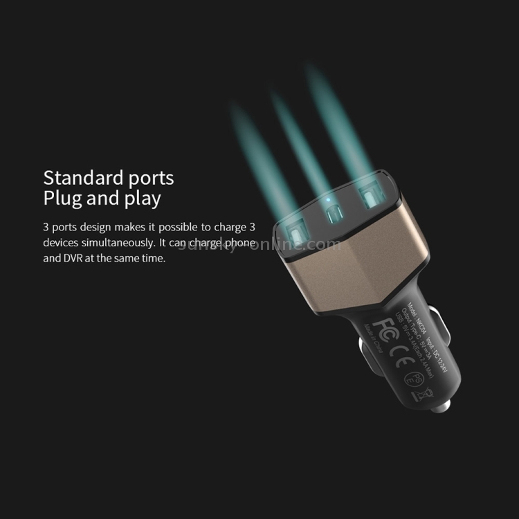 NILLKIN 5V 3.4A / 5V 3A Dual USB + USB-C / Type-C Three Ports Smart Car Charger NILLKIN 5V 3.4A / 5V 3A Dual USB + USB-C / Type-C Three Ports Smart Car Charger