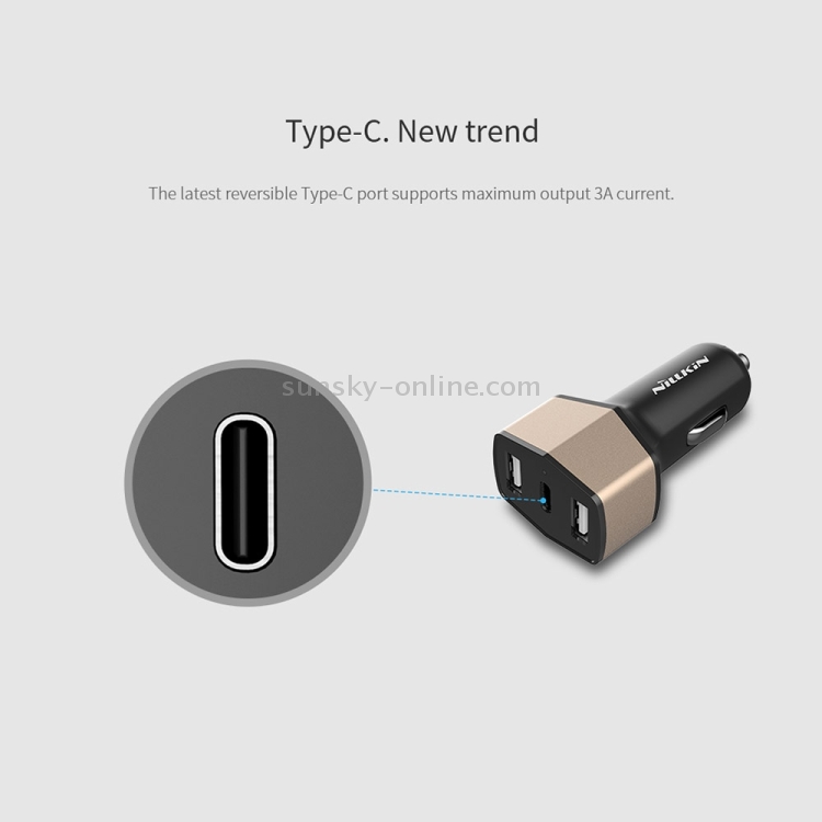 NILLKIN 5V 3.4A / 5V 3A Dual USB + USB-C / Type-C Three Ports Smart Car Charger NILLKIN 5V 3.4A / 5V 3A Dual USB + USB-C / Type-C Three Ports Smart Car Charger