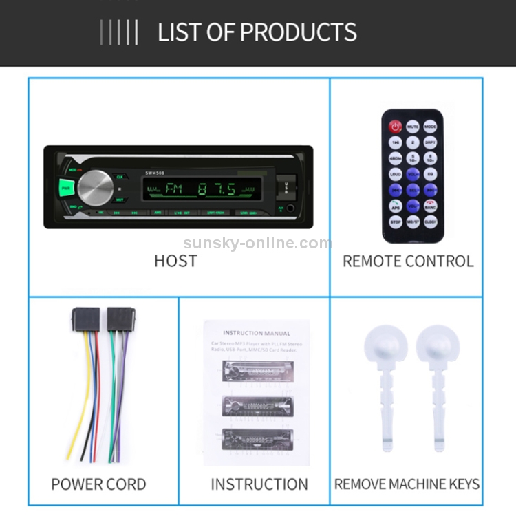 508BT 12V Universal Car Radio Receiver MP3 Player, Support FM