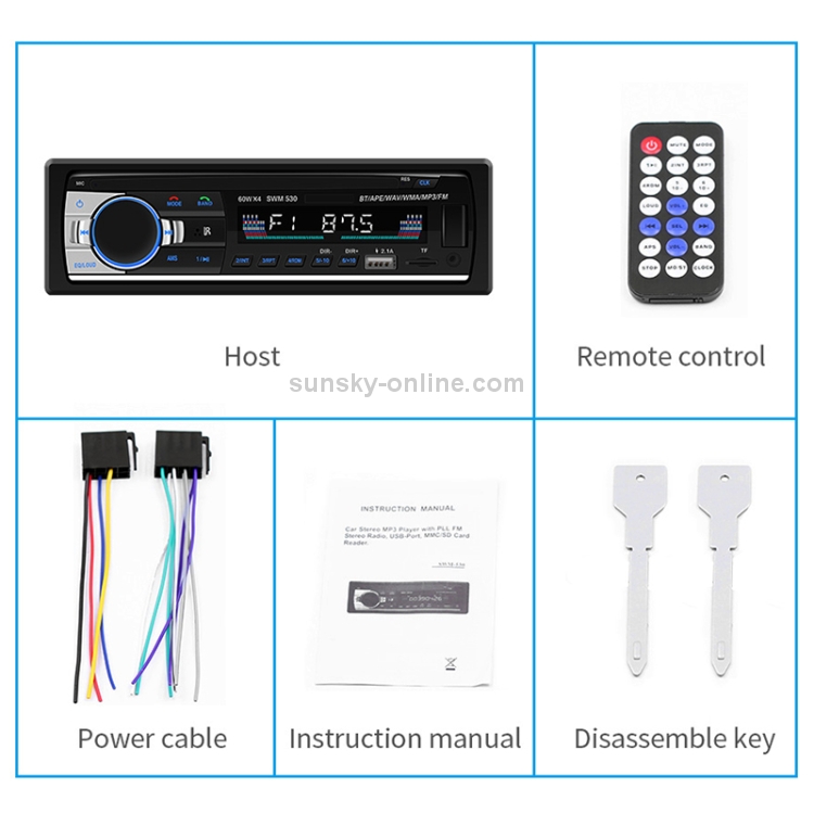 SWM-530 12V universel voiture double chargeur USB récepteur radio lecteur  MP3, support FM et Bluetooth avec télécommande