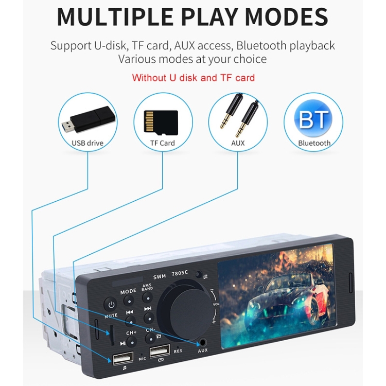Radio del coche de la pantalla táctil 1 Din 4,1 ”de Audio y vídeo Bluetooth  MP5 jugador TF USB de carga rápida ISO remoto sistema estéreo unidad 7805C  - Historial de precios