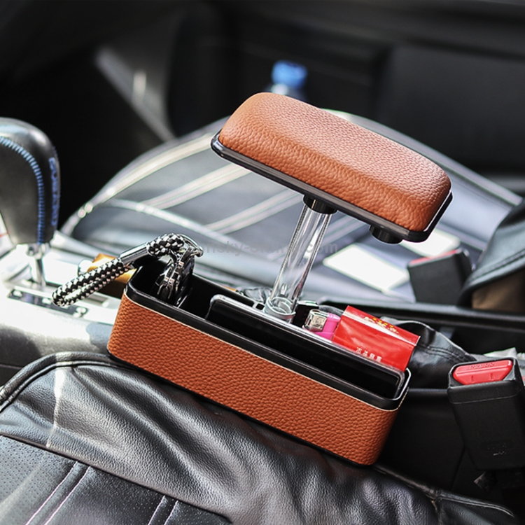 Universal Car Multifunktionskonsole Seitentasche Sitzlücke Seitliche  Aufbewahrungsbox mit Ellbogenstützpolster (Braun)