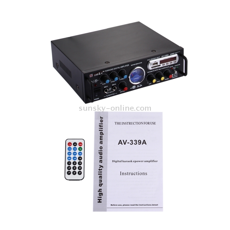 Mini Amplificador de Audio 100W 2 MIC USB/SD/FM AV-339A FREE POWER 