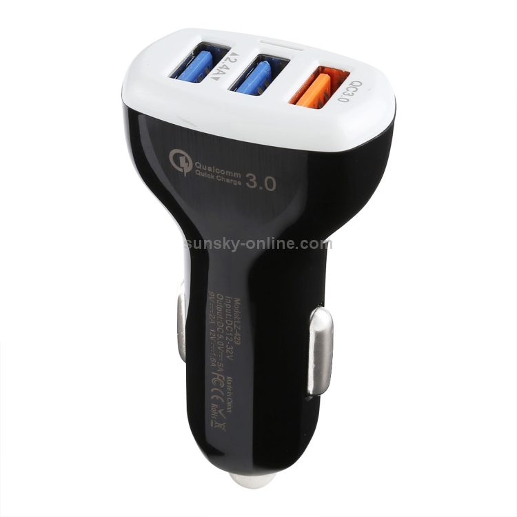 LZ-429 QC3.0 2.4A Three USB Ports Smart Quick Car Charger(Black) LZ-429 QC3.0 2.4A Three USB Ports Smart Quick Car Charger(Black)