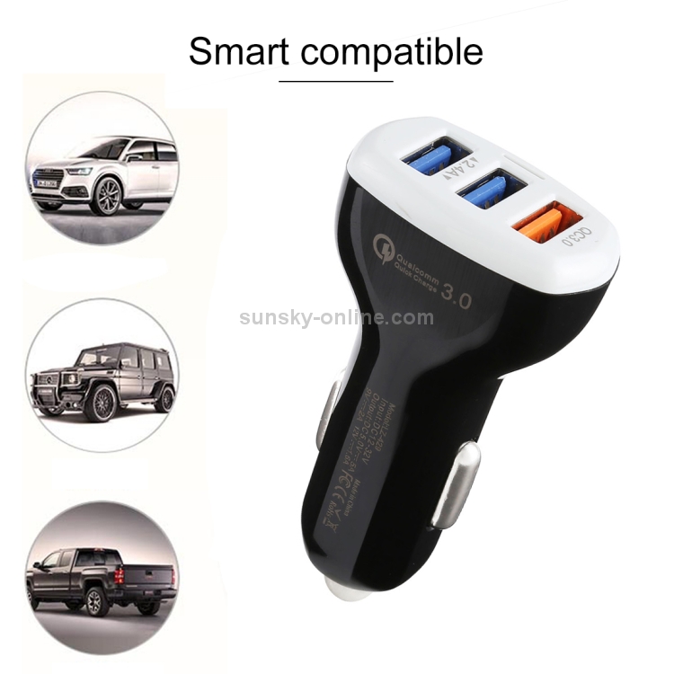 LZ-429 QC3.0 2.4A Three USB Ports Smart Quick Car Charger(Black) LZ-429 QC3.0 2.4A Three USB Ports Smart Quick Car Charger(Black)