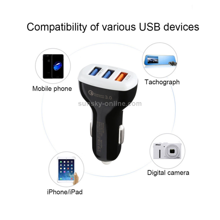 LZ-429 QC3.0 2.4A Three USB Ports Smart Quick Car Charger(Black) LZ-429 QC3.0 2.4A Three USB Ports Smart Quick Car Charger(Black)