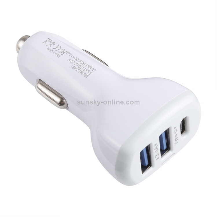 LZ-431 3.4A Type-C Three USB Ports Fast Car Charger(White) LZ-431 3.4A Type-C Three USB Ports Fast Car Charger(White)