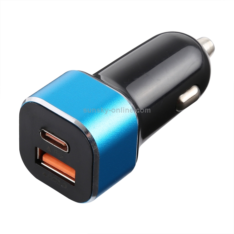 Type-C QC3.0 Dual USB Flash Car Charger(Blue) Type-C QC3.0 Dual USB Flash Car Charger(Blue)