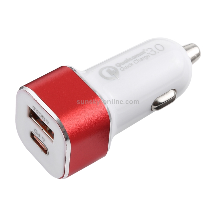 Type-C QC3.0 Dual USB Smart Fast Car Charger(Red) Type-C QC3.0 Dual USB Smart Fast Car Charger(Red)