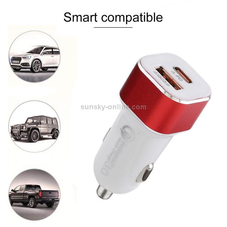 Type-C QC3.0 Dual USB Smart Fast Car Charger(Red) Type-C QC3.0 Dual USB Smart Fast Car Charger(Red)