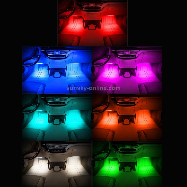 4 in 1 luci di atmosfera a LED colorate per auto universali Lampada  decorativa con illuminazione colorata, con 48 LED SMD-5050 Lampade e  telecomando, DC 12V 7W