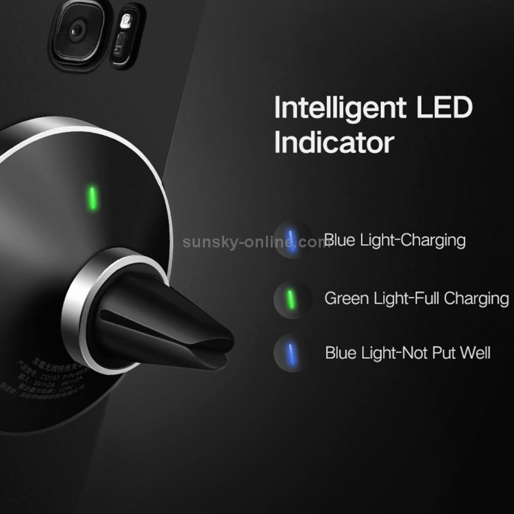 10W Aluminum Alloy Magnetic QI Standard Car Air Outlet Vent Wireless fast Charger with Intelligent LED Indicator 10W Aluminum Alloy Magnetic QI Standard Car Air Outlet Vent Wireless fast Charger with Intelligent LED Indicator