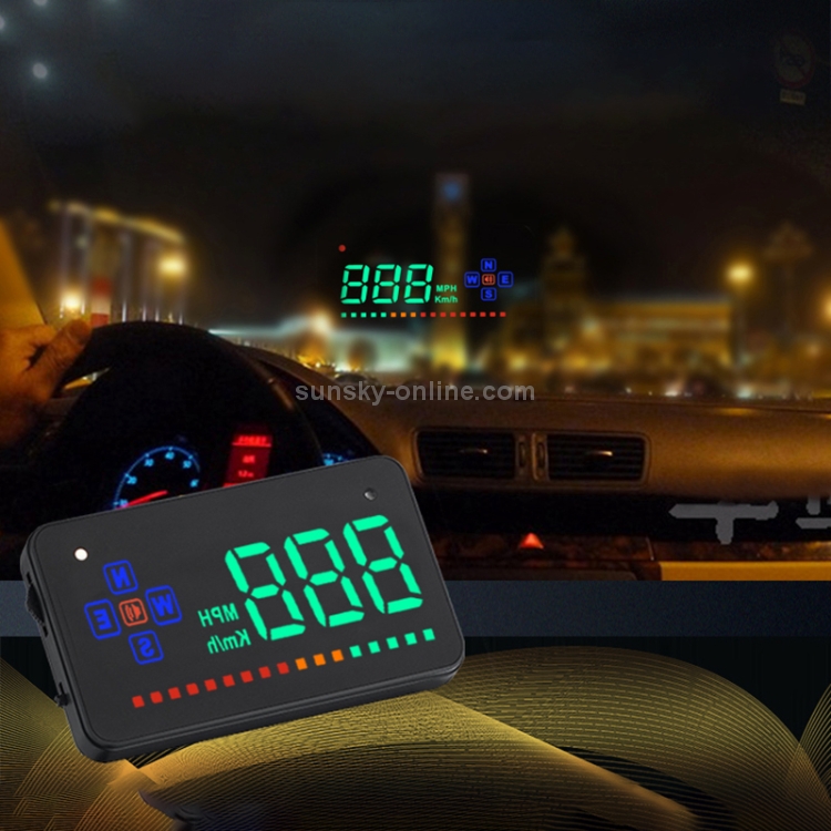 A2 HUD Pantalla frontal de coche con GPS HD de 3,5 pulgadas, alarma de velocidad y exceso de velocidad, brújula, cambio libre entre kilómetros y millas (negro) - 8