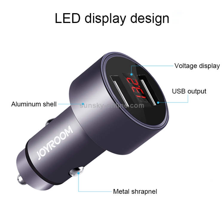 JOYROOM C-M215 5V 2.1A Aluminum Alloy Dual USB Ports Smart Car Charger JOYROOM C-M215 5V 2.1A Aluminum Alloy Dual USB Ports Smart Car Charger