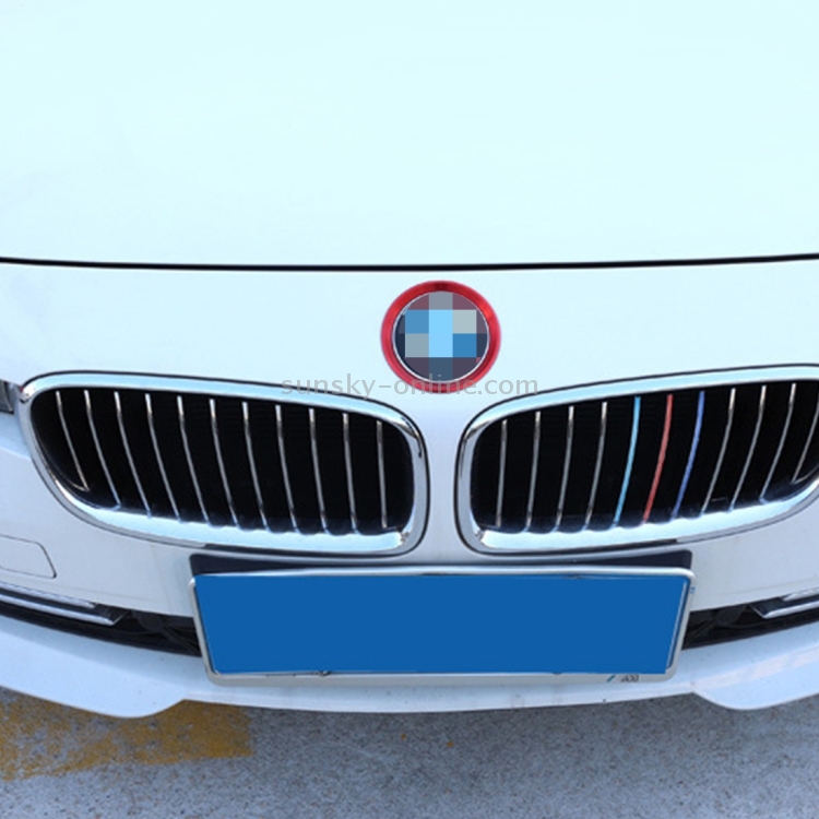 2 PCS Auto Logo dekorative Kreis Lenkrad Dekoration Ring Aufkleber Logo Auto  Styling Modifikation Auto vorne Logo Ring Dekoration hintere Abdeckung  Zierhaube Emblem Ringe für BMW 5er (rot)