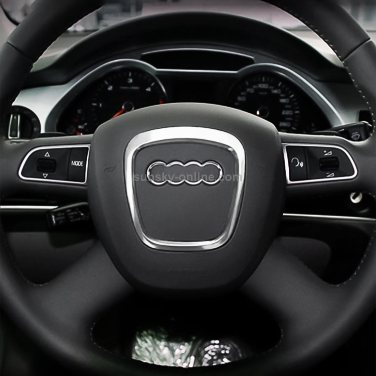 Voiture Auto Volant Décoratif Anneau Couverture Garniture Autocollant  Décoration pour Audi (Argent)