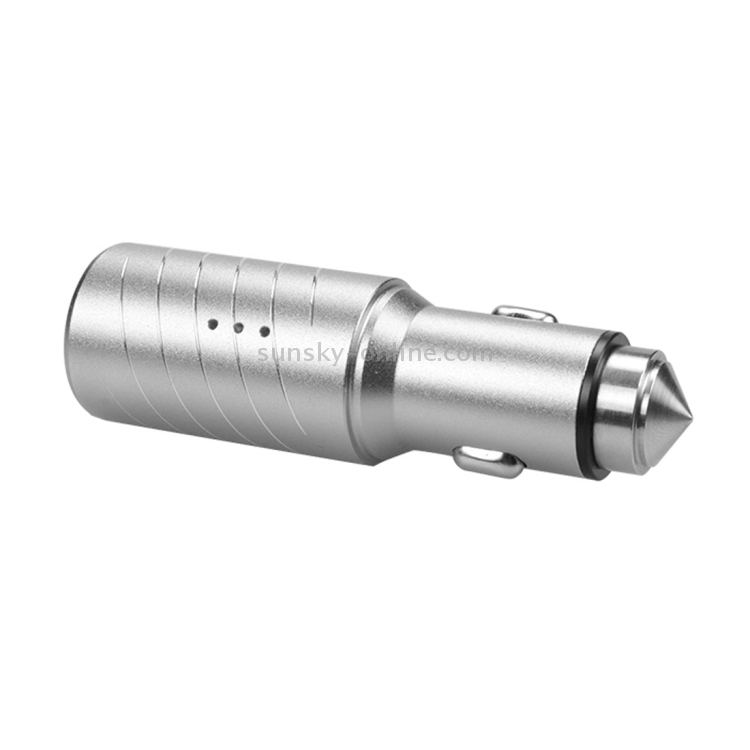 SEZU Whirl Texture Aviation Aluminium 1A + 2.1A Dual USB Car Charger with Air-purifying Function & Safety Hammer(Silver) SEZU Whirl Texture Aviation Aluminium 1A + 2.1A Dual USB Car Charger with Air-purifying Function & Safety Hammer(Silver)