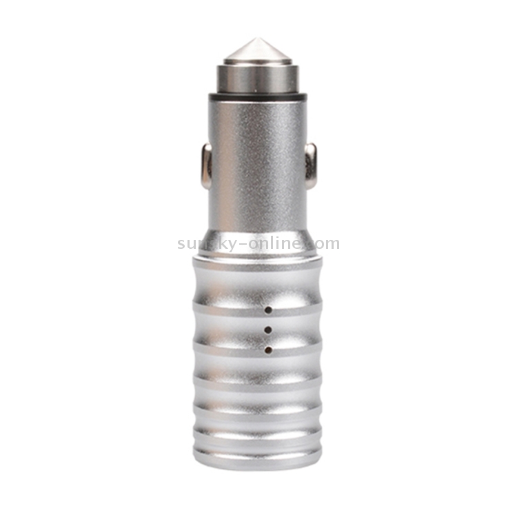 SEZU Screw Texture Aviation Aluminium 1A + 2.1A Dual USB Car Charger with Air-purifying Function & Safety Hammer(Silver) SEZU Screw Texture Aviation Aluminium 1A + 2.1A Dual USB Car Charger with Air-purifying Function & Safety Hammer(Silver)