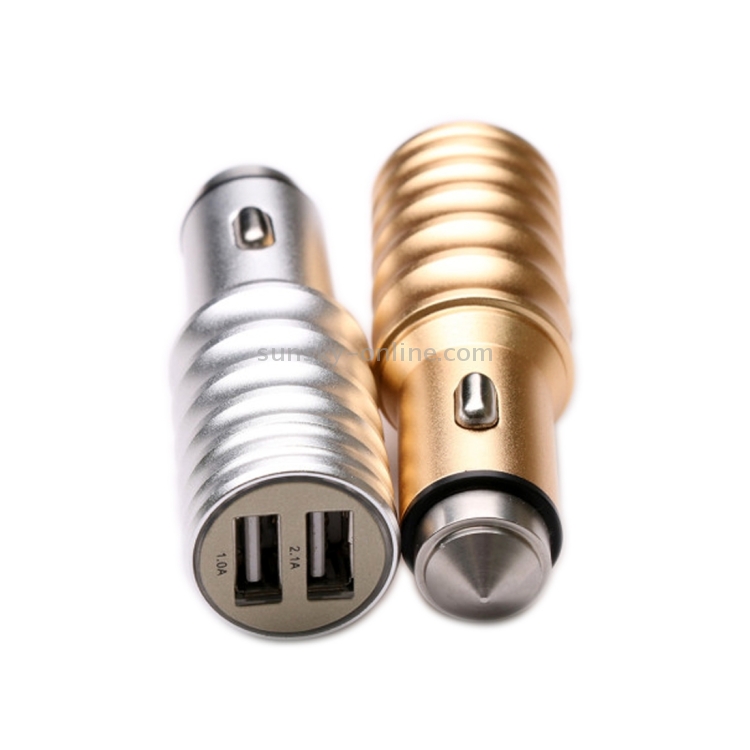 SEZU Screw Texture Aviation Aluminium 1A + 2.1A Dual USB Car Charger with Air-purifying Function & Safety Hammer(Silver) SEZU Screw Texture Aviation Aluminium 1A + 2.1A Dual USB Car Charger with Air-purifying Function & Safety Hammer(Silver)