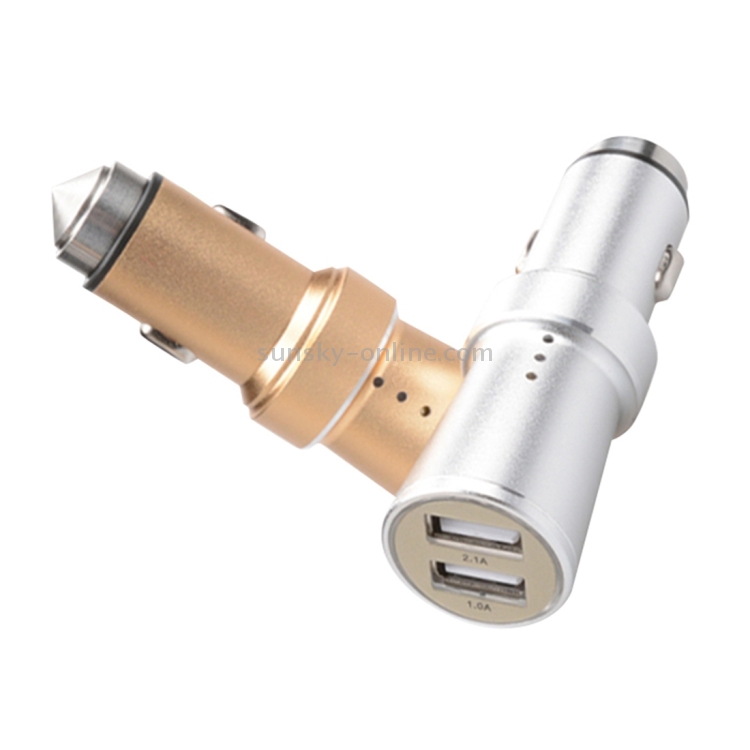 SEZU Tower Series Aviation Aluminium 1A + 2.1A Dual USB Car Charger with Air-purifying Function & Safety Hammer(Gold) SEZU Tower Series Aviation Aluminium 1A + 2.1A Dual USB Car Charger with Air-purifying Function & Safety Hammer(Gold)