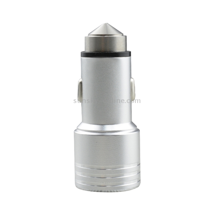 SEZU Thick Stripes Texture Aviation Aluminium 1A + 2.1A Dual USB Car Charger with Safety Hammer(Silver) SEZU Thick Stripes Texture Aviation Aluminium 1A + 2.1A Dual USB Car Charger with Safety Hammer(Silver)