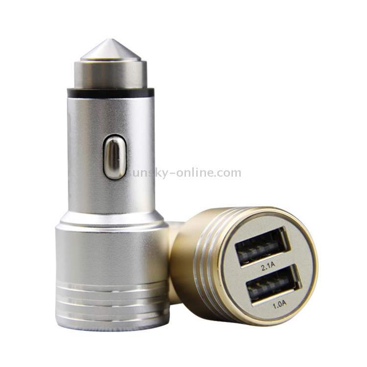 SEZU Thick Stripes Texture Aviation Aluminium 1A + 2.1A Dual USB Car Charger with Safety Hammer(Silver) SEZU Thick Stripes Texture Aviation Aluminium 1A + 2.1A Dual USB Car Charger with Safety Hammer(Silver)
