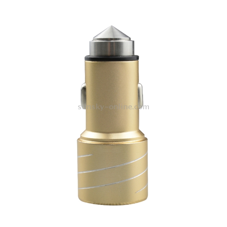 SEZU Whirl Texture Aviation Aluminium 1A + 2.1A Dual USB Car Charger with Safety Hammer(Gold) SEZU Whirl Texture Aviation Aluminium 1A + 2.1A Dual USB Car Charger with Safety Hammer(Gold)