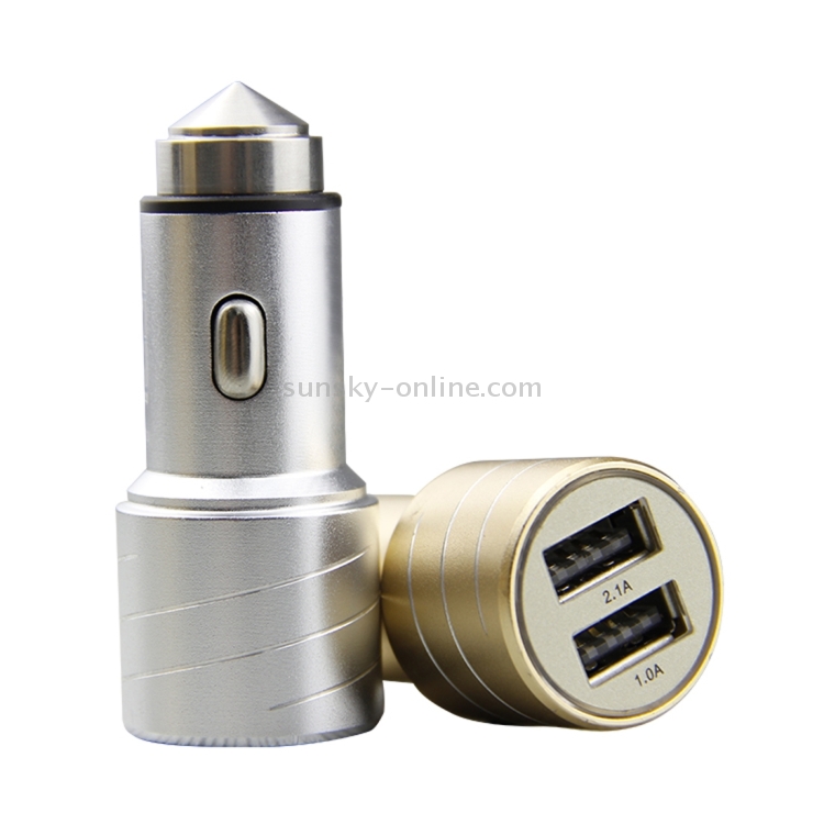SEZU Whirl Texture Aviation Aluminium 1A + 2.1A Dual USB Car Charger with Safety Hammer(Gold) SEZU Whirl Texture Aviation Aluminium 1A + 2.1A Dual USB Car Charger with Safety Hammer(Gold)