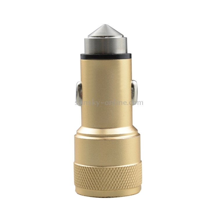 SEZU Argyles Texture Aviation Aluminium 1A + 2.1A Dual USB Car Charger with Safety Hammer(Gold) SEZU Argyles Texture Aviation Aluminium 1A + 2.1A Dual USB Car Charger with Safety Hammer(Gold)