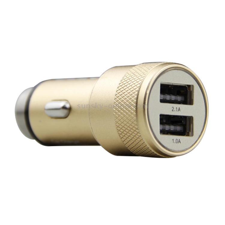 SEZU Argyles Texture Aviation Aluminium 1A + 2.1A Dual USB Car Charger with Safety Hammer(Gold) SEZU Argyles Texture Aviation Aluminium 1A + 2.1A Dual USB Car Charger with Safety Hammer(Gold)