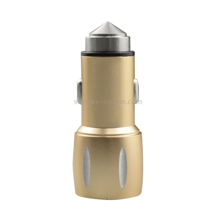 SEZU Vertical Stripes Texture Aviation Aluminium 1A + 2.1A Dual USB Car Charger with Safety Hammer(Gold) SEZU Vertical Stripes Texture Aviation Aluminium 1A + 2.1A Dual USB Car Charger with Safety Hammer(Gold)