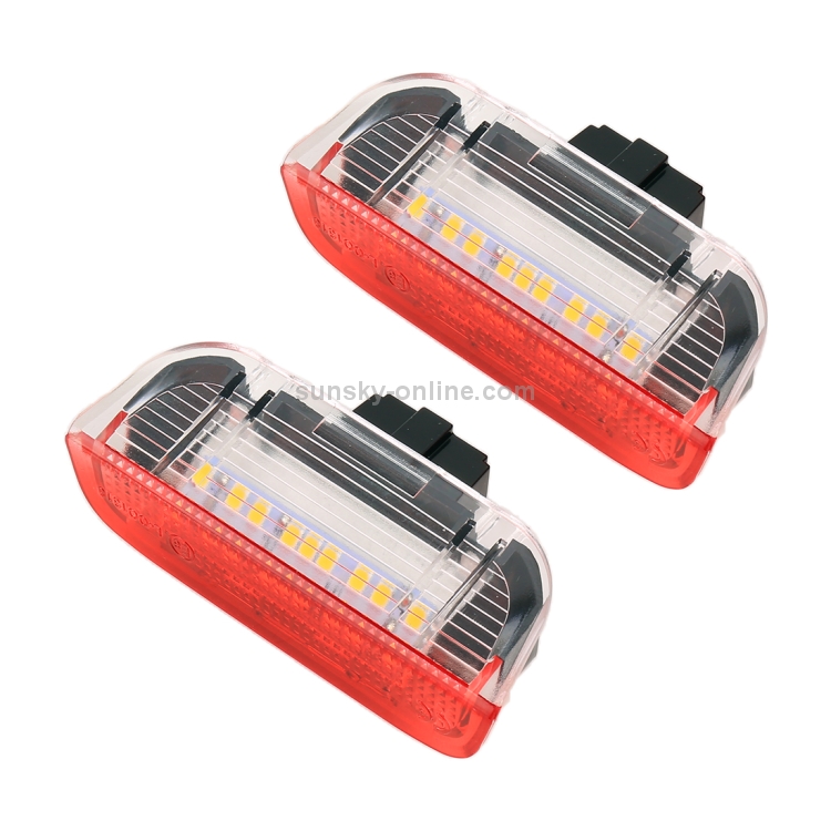 2 piezas LED coche DC 12V 1.6W luces de puerta lámparas 18LEDs SMD-3528 lámparas para Volkswagen Golf 5/6, luz blanca + luz roja - 1
