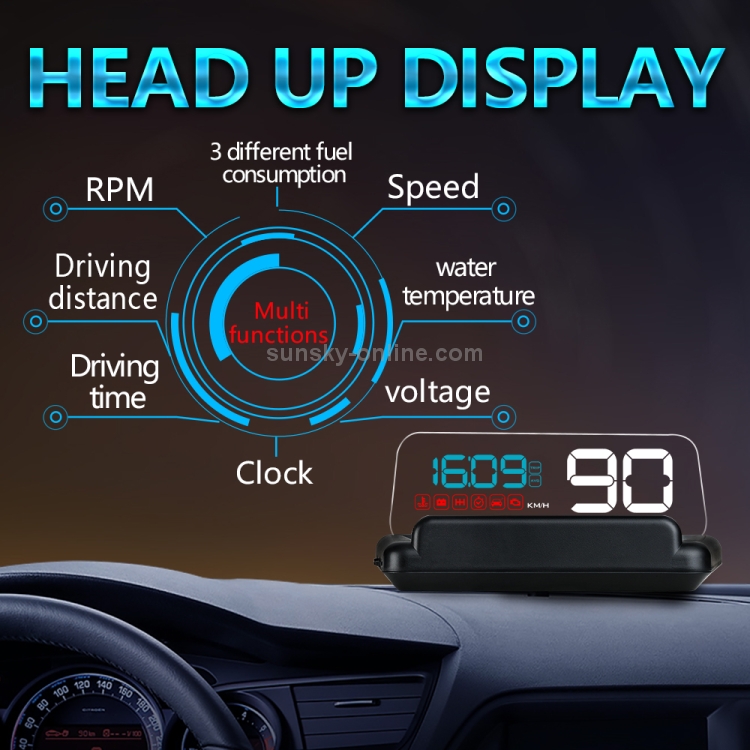 C500 Car HUD Virtual HD Projection Head-up Display, Con tablero de reflexión ajustable, velocidad y RPM y temperatura del agua y consumo de aceite y distancia de conducción / visualización de tiempo y voltaje, alarma de exceso de velocidad, interfaz de conexión OBD2 (blanco) - 11