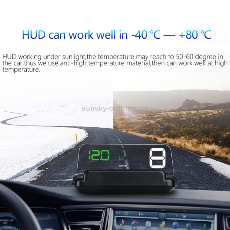 C500 Car HUD Virtual HD Projection Head-up Display, Con tablero de reflexión ajustable, velocidad y RPM y temperatura del agua y consumo de aceite y distancia de conducción / visualización de tiempo y voltaje, alarma de exceso de velocidad, interfaz de conexión OBD2 (blanco) - 7