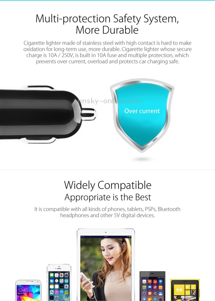 ORICO MP-4U3S Triple Cigarette Lighter Socket + Dual 2.4A & Dual 1A USB Ports Car Charger(Black) ORICO MP-4U3S Triple Cigarette Lighter Socket + Dual 2.4A & Dual 1A USB Ports Car Charger(Black)