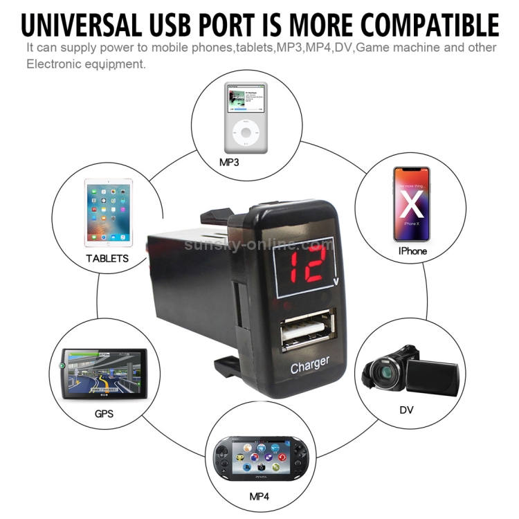 Car DC12V 2.1A USB Charger + Voltmeter for Toyota VIGO Car DC12V 2.1A USB Charger + Voltmeter for Toyota VIGO
