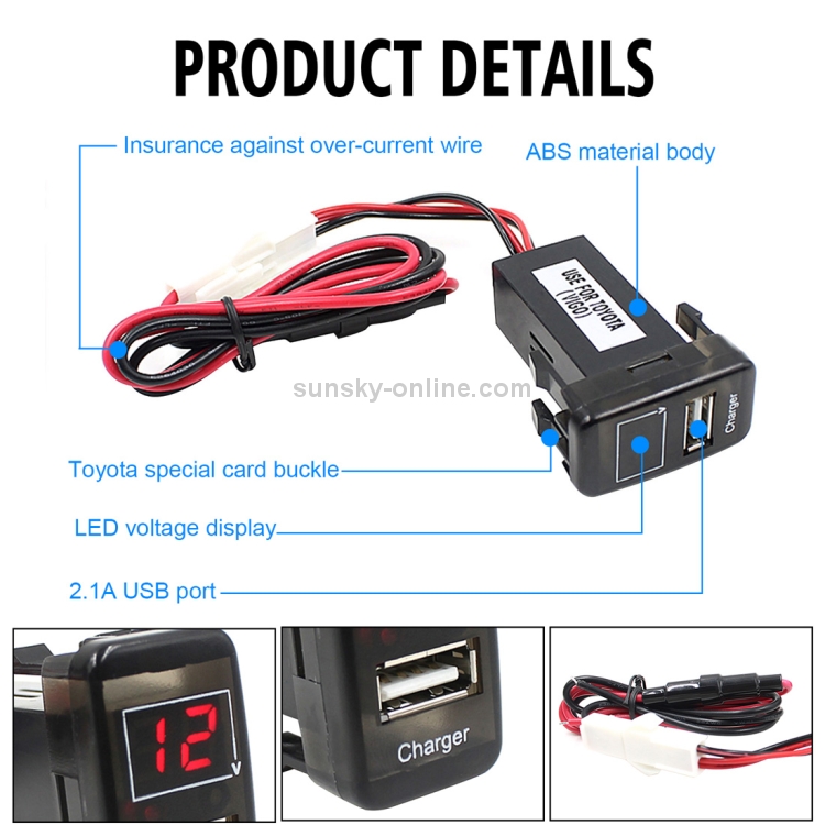 Car DC12V 2.1A USB Charger + Voltmeter for Toyota VIGO Car DC12V 2.1A USB Charger + Voltmeter for Toyota VIGO
