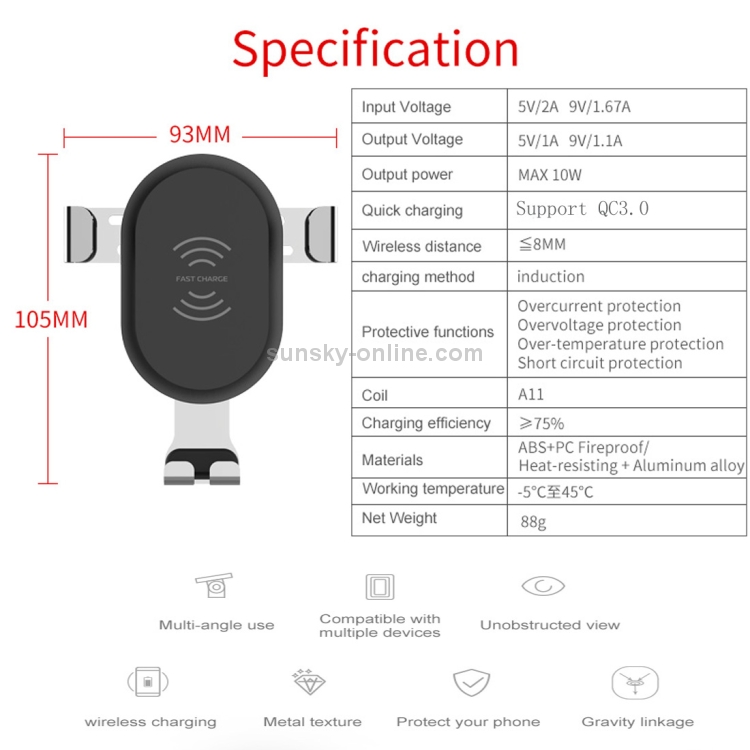BQ001 10W Car QC 3.0 Fast Charging Wireless Charger BQ001 10W Car QC 3.0 Fast Charging Wireless Charger