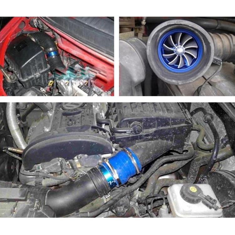 F1-Z Auto Edelstahl Universal Supercharger Dual Doppelturbine Lufteinlass  Kraftstoffsparer Turbo Turbolader Lüfter Set Set (Blau)