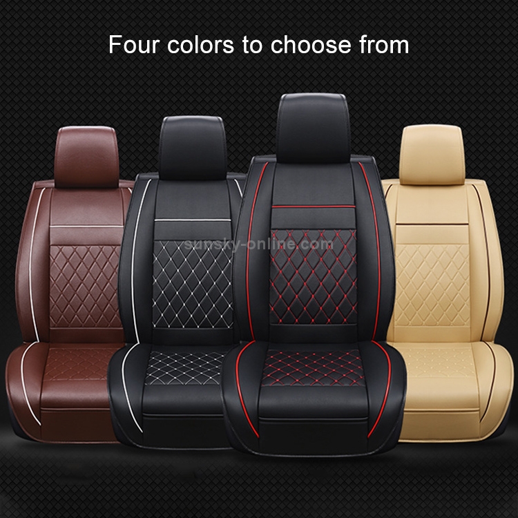 Housse de coussin de siège à couverture complète en cuir de voiture,  version de luxe, un seul siège avant (noir rouge)