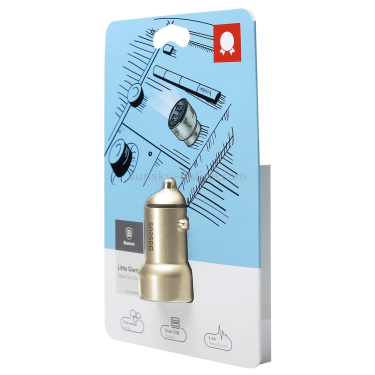 Baseus Little Giant Dual USB Port 3.4A Metal Car Charger for Smartphones & Tablets & PSP & PDA & GPS & MP3 & MP4 and other USB-charged Devices(Gold) Baseus Little Giant Dual USB Port 3.4A Metal Car Charger for Smartphones & Tablets & PSP & PDA & GPS & MP3 & MP4 and other USB-charged Devices(Gold)