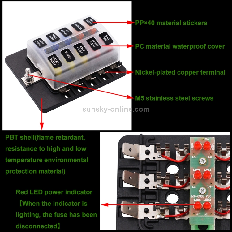 Caja de fusibles para coche de 12 vías, caja de fusibles para coche 6 en 6  salidas, caja de fusibles automática Universal con indicador Led, caja de f