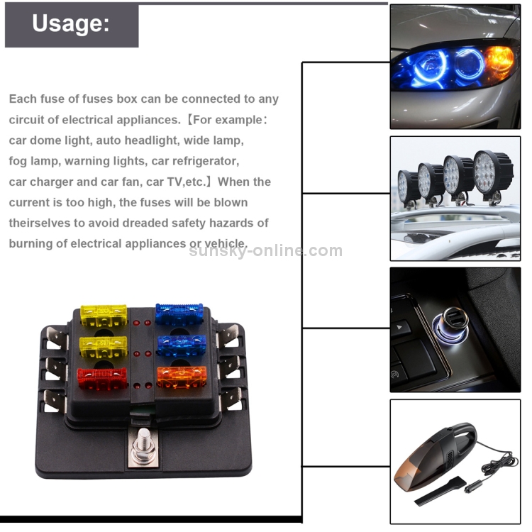 Kit portafusibili per morsettiera per PC con scatola dei fusibili da 1 in 6  con indicatore di avvertimento a LED per auto per camion