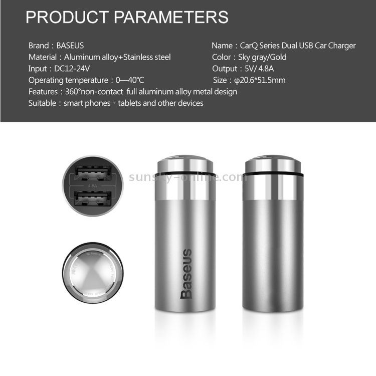 Baseus CarQ Series Dual USB Car Charger for Smartphones, Tablets and Other Devices(Silver) Baseus CarQ Series Dual USB Car Charger for Smartphones, Tablets and Other Devices(Silver)