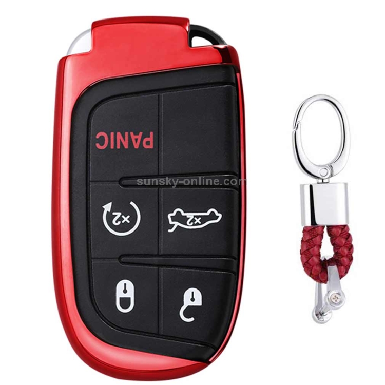 Custodia per chiave auto a guscio singolo in TPU galvanico con portachiavi  per Jeep Compass / Cherokee / Renegade / Dodge / JCUV / Grand Cherokee  (rosso)